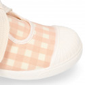 Girl VICHY Cotton canvas Mary Jane shoes ANGEL style with toe cap.