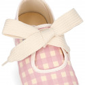 Girl VICHY Cotton canvas Mary Jane shoes ANGEL style with toe cap.