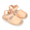 SOFT leather Kids Menorquina sandals with hook and loop strap in trendy colors.