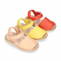 SOFT leather Kids Menorquina sandals with hook and loop strap in trendy colors.