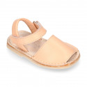 SOFT leather Kids Menorquina sandals with hook and loop strap in trendy colors.