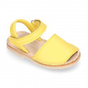 SOFT leather Kids Menorquina sandals with hook and loop strap in trendy colors.