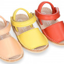 SOFT leather Kids Menorquina sandals with hook and loop strap in trendy colors.