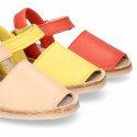 SOFT leather Kids Menorquina sandals with hook and loop strap in trendy colors.