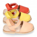 SOFT leather Kids Menorquina sandals with hook and loop strap in trendy colors.