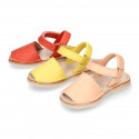 SOFT leather Kids Menorquina sandals with hook and loop strap in trendy colors.