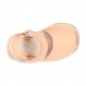 SOFT leather Kids Menorquina sandals with hook and loop strap in trendy colors.