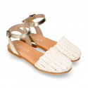 Soft Raffia Leather Girl sandal shoes with CLOG style.