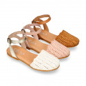 Soft Raffia Leather Girl sandal shoes with CLOG style.