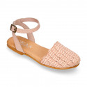 Soft Raffia Leather Girl sandal shoes with CLOG style.