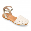 Soft Raffia Leather Girl sandal shoes with CLOG style.