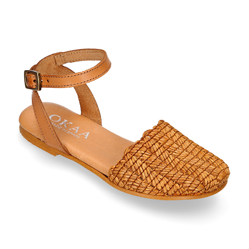 Soft Raffia Leather Girl sandal shoes with CLOG style.