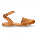 Soft Raffia Leather Girl sandal shoes with CLOG style.