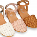 Soft Raffia Leather Girl sandal shoes with CLOG style.