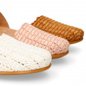 Soft Raffia Leather Girl sandal shoes with CLOG style.
