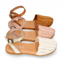 Soft Raffia Leather Girl sandal shoes with CLOG style.