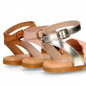 Soft Raffia Leather Girl sandal shoes with CLOG style.