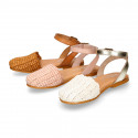 Soft Raffia Leather Girl sandal shoes with CLOG style.