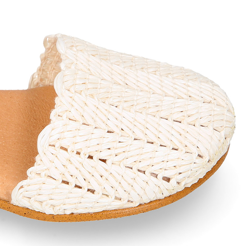 Soft Raffia Leather Girl sandal shoes with CLOG style.