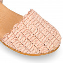 Soft Raffia Leather Girl sandal shoes with CLOG style.