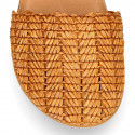 Soft Raffia Leather Girl sandal shoes with CLOG style.