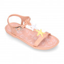 Girl Jelly shoes T-Strap sandal style with STARFISH design in pink color.