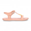 Girl Jelly shoes T-Strap sandal style with STARFISH design in pink color.