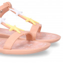 Girl Jelly shoes T-Strap sandal style with STARFISH design in pink color.