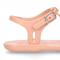 Girl Jelly shoes T-Strap sandal style with STARFISH design in pink color.