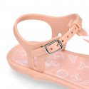 Girl Jelly shoes T-Strap sandal style with STARFISH design in pink color.