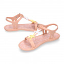 Girl Jelly shoes T-Strap sandal style with STARFISH design in pink color.