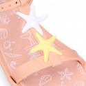 Girl Jelly shoes T-Strap sandal style with STARFISH design in pink color.