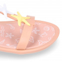 Girl Jelly shoes T-Strap sandal style with STARFISH design in pink color.