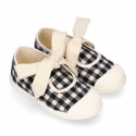 Girl VICHY Cotton canvas Mary Jane shoes ANGEL style with toe cap in black color.