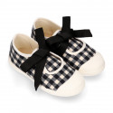 Girl VICHY Cotton canvas Mary Jane shoes ANGEL style with toe cap in black color.