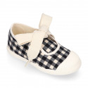 Girl VICHY Cotton canvas Mary Jane shoes ANGEL style with toe cap in black color.