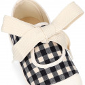 Girl VICHY Cotton canvas Mary Jane shoes ANGEL style with toe cap in black color.