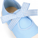 Girl Cotton canvas Mary Jane shoes ANGEL style with toe cap and Vichy ties closure.