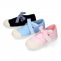 Girl Cotton canvas Mary Jane shoes ANGEL style with toe cap and Vichy ties closure.