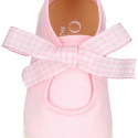 Girl Cotton canvas Mary Jane shoes ANGEL style with toe cap and Vichy ties closure.