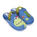 DINOSAUR print design Terry cloth Kids Home shoes with elastic strap.