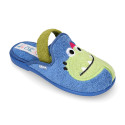 DINOSAUR print design Terry cloth Kids Home shoes with elastic strap.