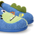 DINOSAUR print design Terry cloth Kids Home shoes with elastic strap.