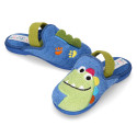 DINOSAUR print design Terry cloth Kids Home shoes with elastic strap.