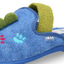 DINOSAUR print design Terry cloth Kids Home shoes with elastic strap.