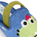 DINOSAUR print design Terry cloth Kids Home shoes with elastic strap.