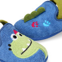 DINOSAUR print design Terry cloth Kids Home shoes with elastic strap.