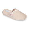 Terry cloth Girl Home shoes combined with FLOWERS with open heel design.