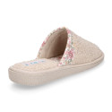 Terry cloth Girl Home shoes combined with FLOWERS with open heel design.