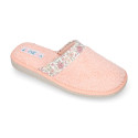 Terry cloth Girl Home shoes combined with FLOWERS with open heel design.